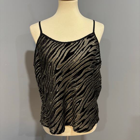 Y2K,  velvet and sheer zebra glitter, sparkle spaghetti strap shirt, size large - Picture 2 of 7
